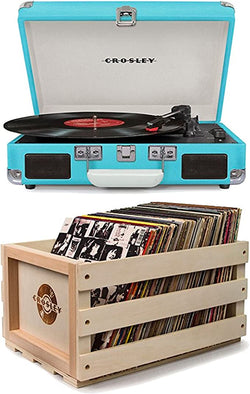 Crosley Cruiser Deluxe (Turquoise) & Record Crate Bundle